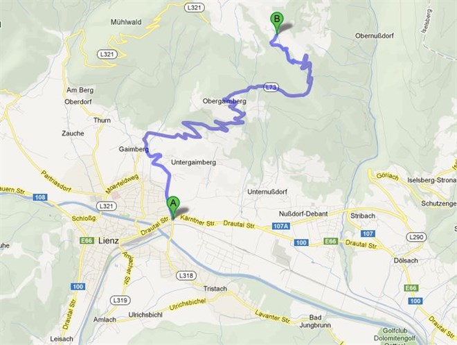Route zu Meckis Alm am Zettersfeld Route zu Meckis Alm am Zettersfeld
